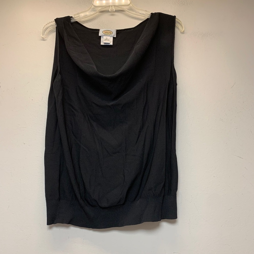 Talbots Sleeveless Sweater Shell Women XL Black Excellent Cowl Neck Rayon Blend